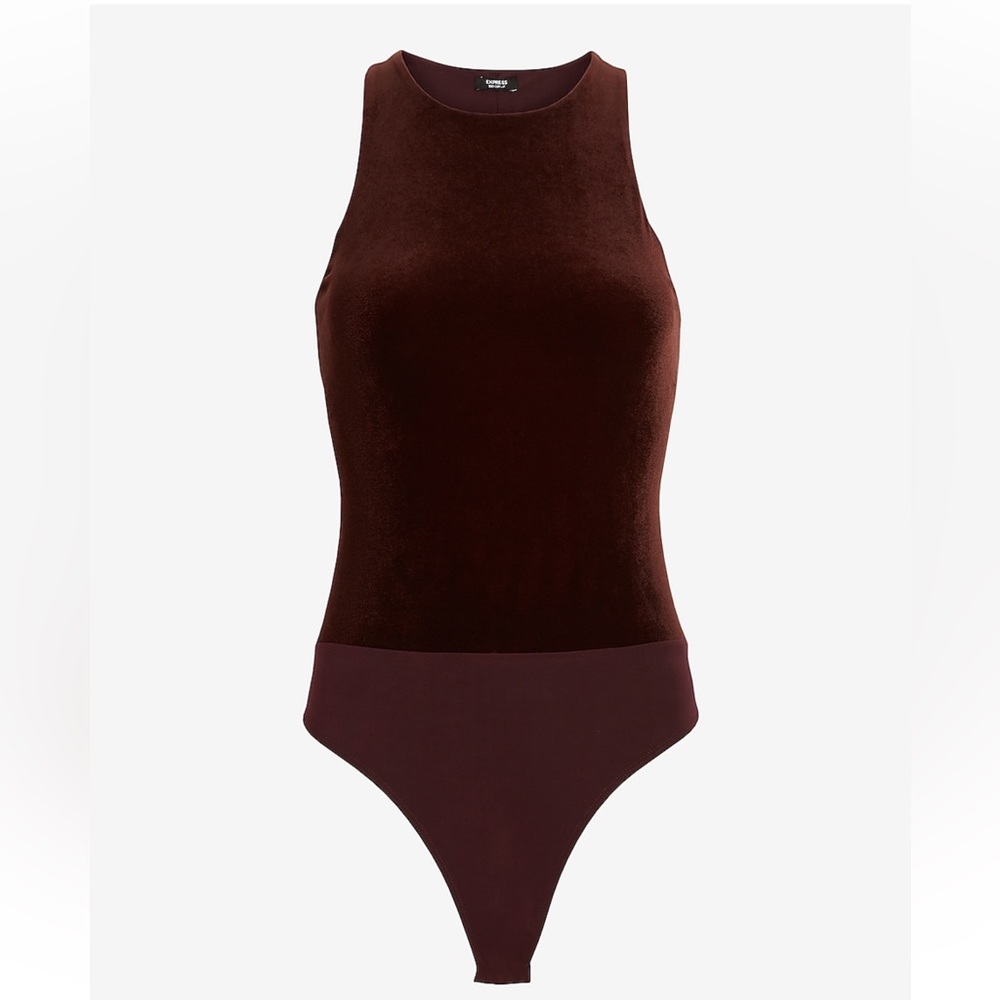 NWT Express Body Contour Velvet High Neck Back
Cutout Thong Bodysuit